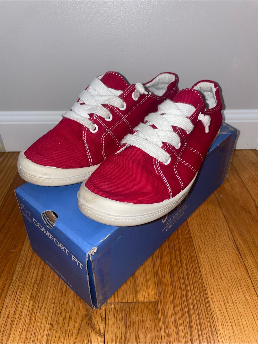 Jellypop Red Canvas Lace-Up Sneakers with White Laces